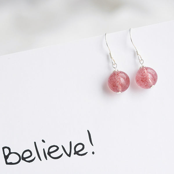 Strawberry Quartz Crystal Bead Drop Earrings Handmade Jewelry Accessories Women nice