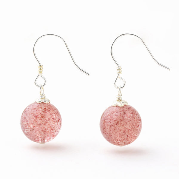 Strawberry Quartz Crystal Bead Drop Earrings Handmade Jewelry Accessories Women