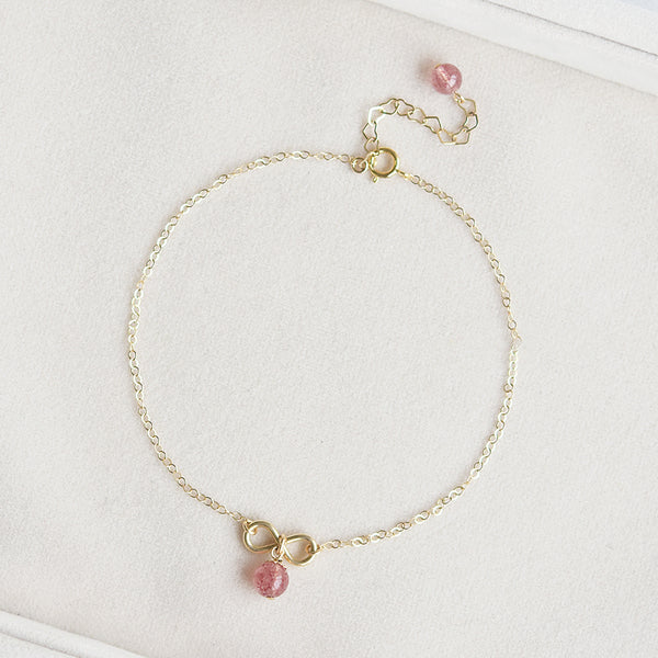 Strawberry Quartz Crystal Bead 14k Gold Plated Anklet Handmade Jewelry Accessories Women