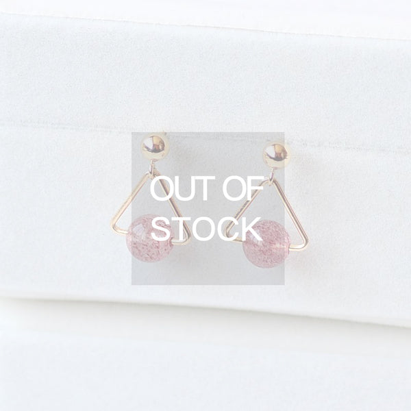 Strawberry Quartz Crystal Moonstone Bead 14K Gold Gild Stud Dangle Earrings Handmade Jewelry Accessories Women