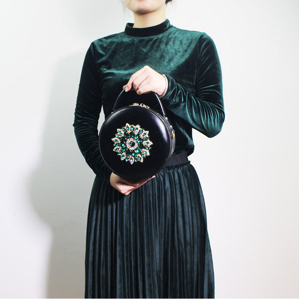 Stylish Black Leather Circle Bag Cross Shoulder Bag For Women Black