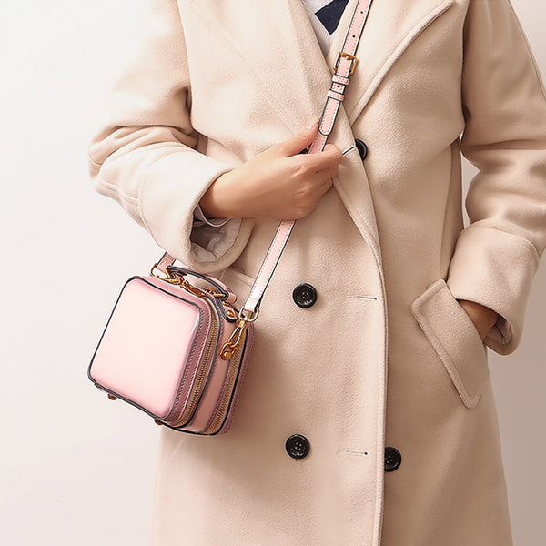 Stylish Cube Bag Womens Leather Crossbody Bags Shoulder Bag for Women Chic