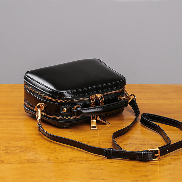 Stylish Cube Bag Womens Leather Crossbody Bags Shoulder Bag for Women black