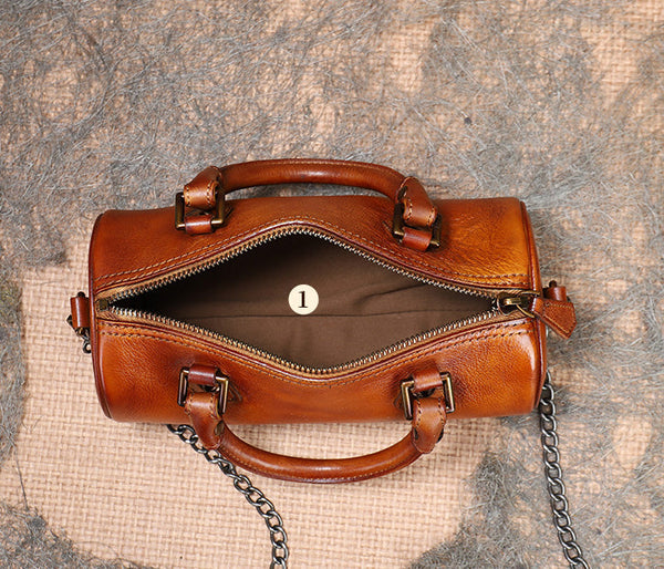Stylish Ladies Barrel Handbag Brown Shoulder Bag For Women Inside