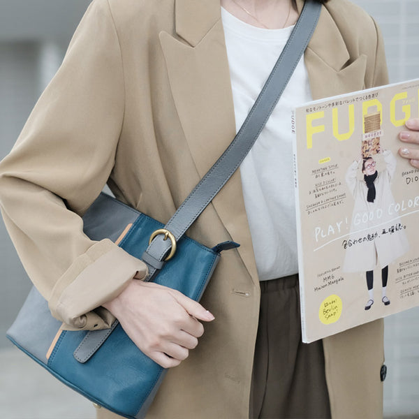 Stylish Ladies Leather Blue Shoulder Bag Genuine Leather Crossbody Bags For Women Aesthetic