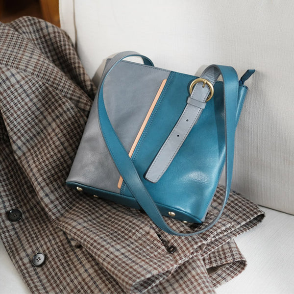 Stylish Ladies Leather Blue Shoulder Bag Genuine Leather Crossbody Bags For Women Beautiful