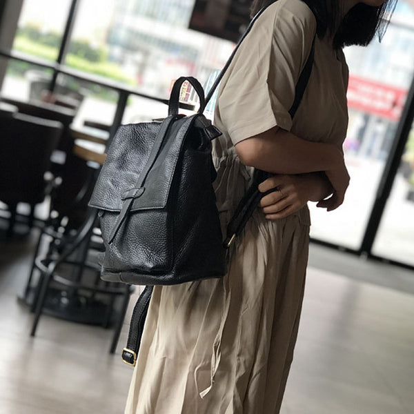 Stylish Small Ladies Genuine Leather Rucksack Backpack Purse for Women Cowhide