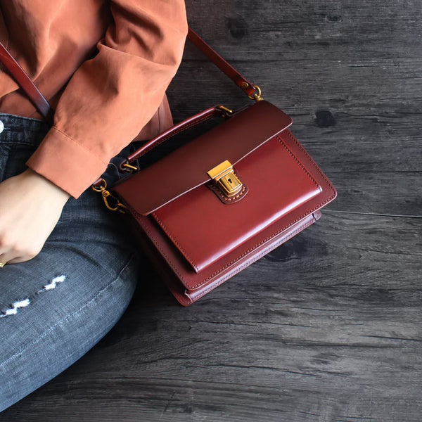 Stylish Women Brown Leather Satchel Bag Crossbody Bags Handbags Boutique