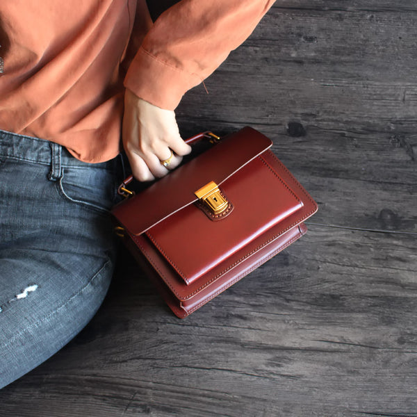 Stylish Women Brown Leather Satchel Bag Crossbody Bags Handbags Designer