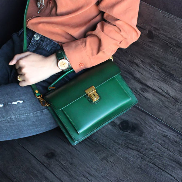 Stylish Women Brown Leather Satchel Bag Crossbody Bags Handbags Details