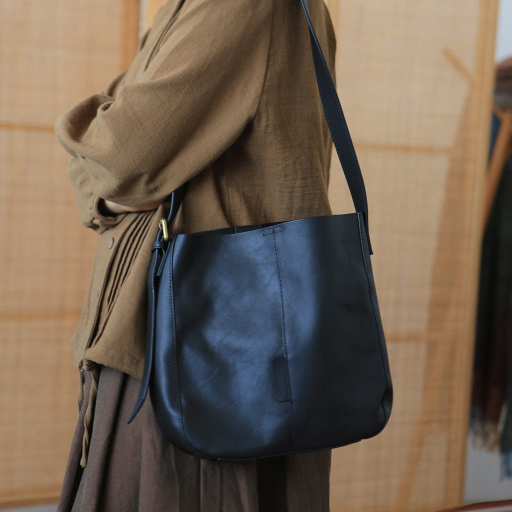 Stylish Women's Genuine Leather Tote Bags Black Leather Shoulder Bag Funky