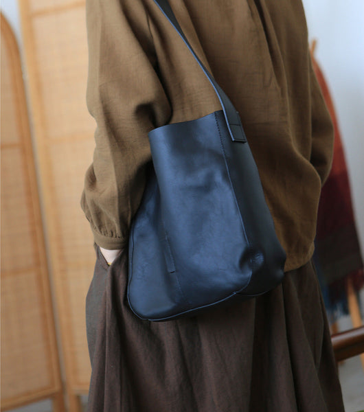 Stylish Women's Genuine Leather Tote Bags Black Leather Shoulder Bag Gift