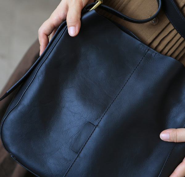 Stylish Women's Genuine Leather Tote Bags Black Leather Shoulder Bag Handmade
