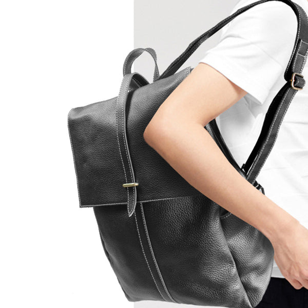 Stylish Womens Black Leather Backpack Bag Laptop Book Bag Purse for Women fashion