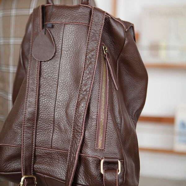 Stylish Womens Black Leather Rucksack Plain Black Backpack For Women Back