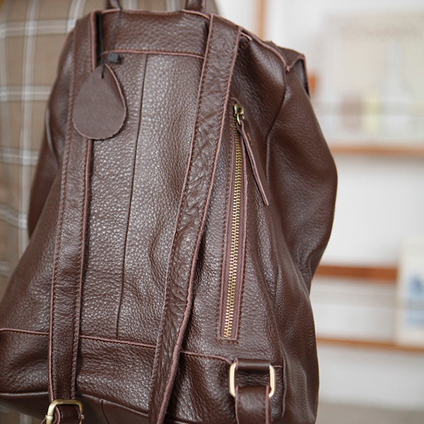 Stylish Womens Black Leather Rucksack Plain Black Backpack For Women Back