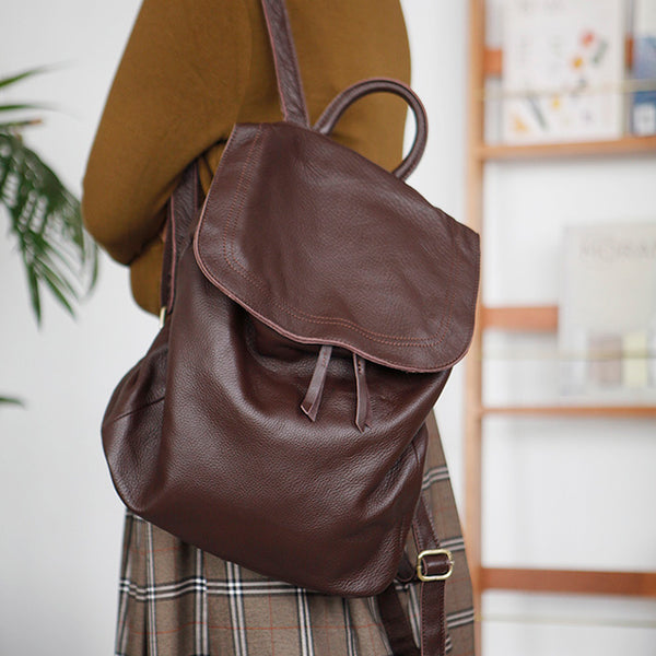 Stylish Womens Black Leather Rucksack Plain Black Backpack For Women Brown