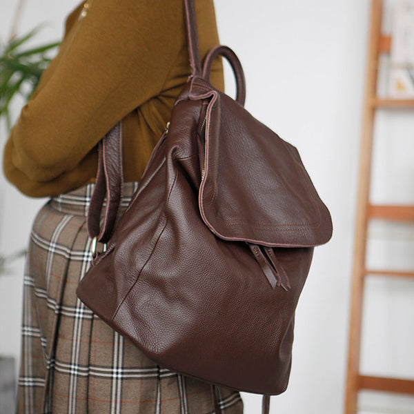 Stylish Womens Black Leather Rucksack Plain Black Backpack For Women Designer