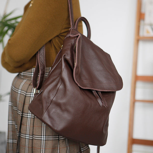 Stylish Womens Black Leather Rucksack Plain Black Backpack For Women Designer