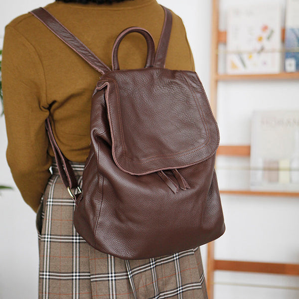 Stylish Womens Black Leather Rucksack Plain Black Backpack For Women Fashion