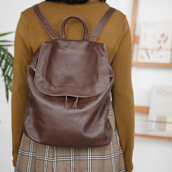 Stylish Womens Black Leather Rucksack Plain Black Backpack For Women Front