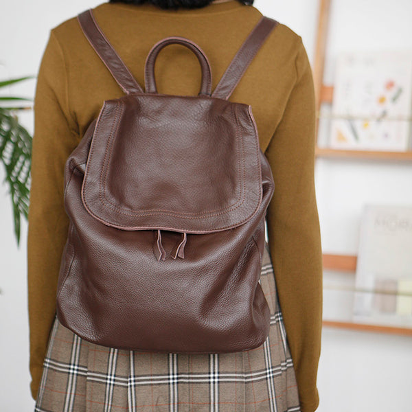 Stylish Womens Black Leather Rucksack Plain Black Backpack For Women Front