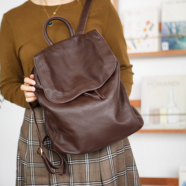 Stylish Womens Black Leather Rucksack Plain Black Backpack For Women Funky