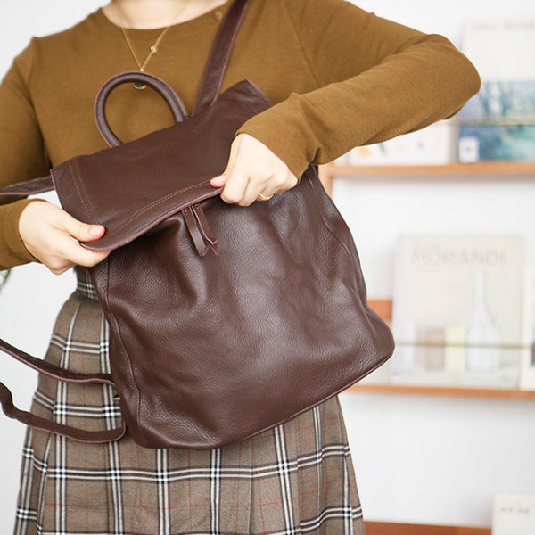 Stylish Womens Black Leather Rucksack Plain Black Backpack For Women Gift