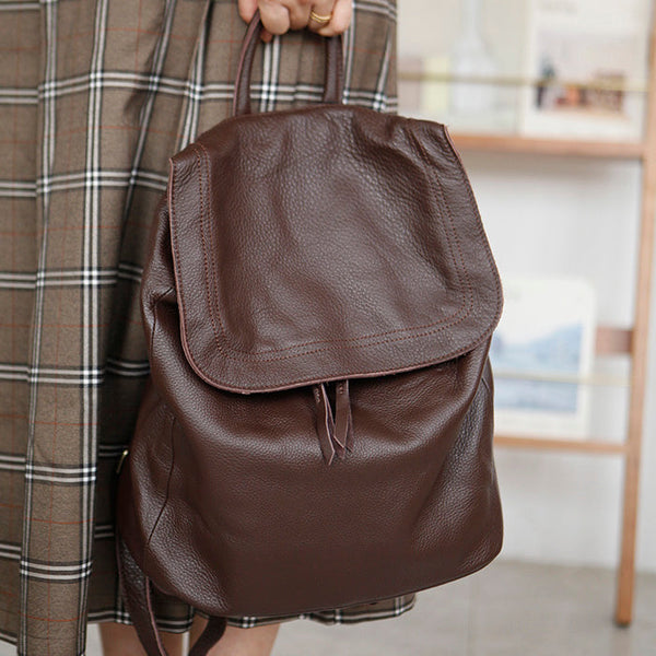 Stylish Womens Black Leather Rucksack Plain Black Backpack For Women Handmade