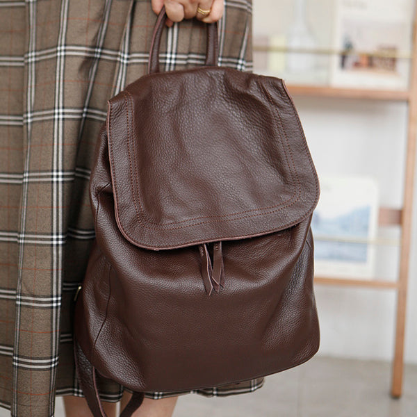 Stylish Womens Black Leather Rucksack Plain Black Backpack For Women Handmade