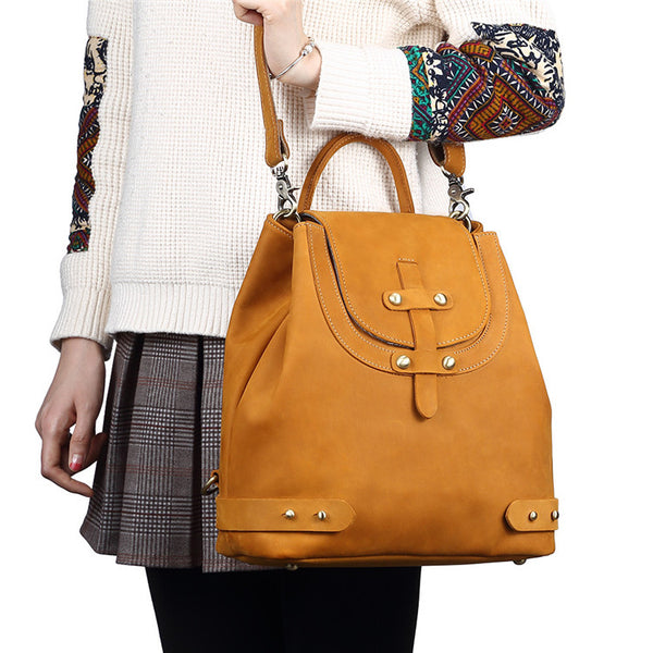 Stylish Womens Brown Leather Backpack Purse Cross Shoulder Bags for Women Chic