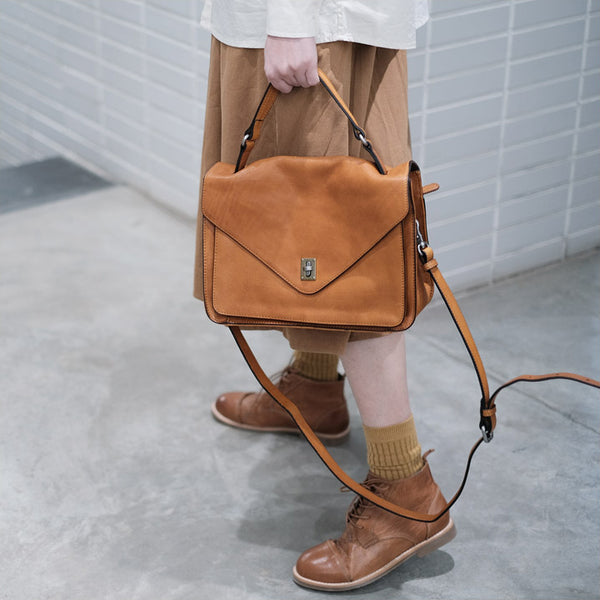 Stylish Womens Brown Leather Satchels Leather Messenger Bag For Women Aesthetic