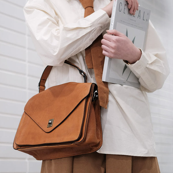 Stylish Womens Brown Leather Satchels Leather Messenger Bag For Women Badass