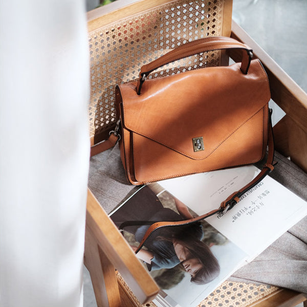 Stylish Womens Brown Leather Satchels Leather Messenger Bag For Women Beautiful