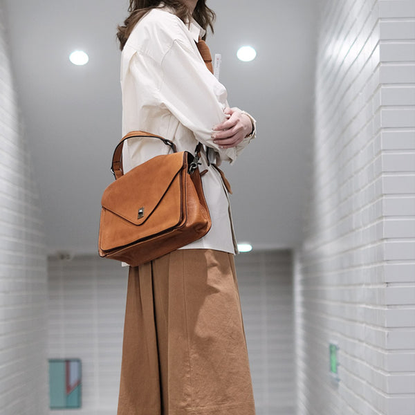 Stylish Womens Brown Leather Satchels Leather Messenger Bag For Women Boutique