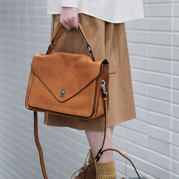 Stylish Womens Brown Leather Satchels Leather Messenger Bag For Women Chic