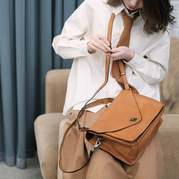 Stylish Womens Brown Leather Satchels Leather Messenger Bag For Women Cool