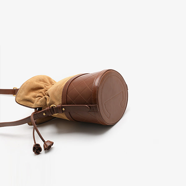 Stylish Womens Bucket Bag Leather Crossbody Bags Purse for Women Brown