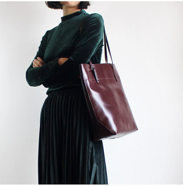 Stylish Womens Red Leather Tote Bag Handbags Shoulder Bag for Women fashion