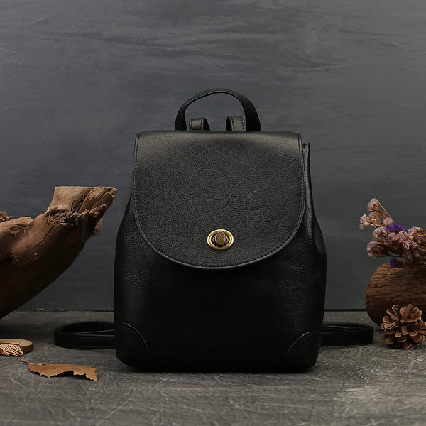 Stylish Womens Small Black Leather Backpack Purse Ladies Rucksack Bag Aesthetic