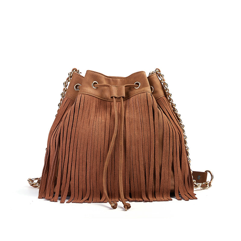 Stylish Womens Suede Bucket Bag Fringe Crossbody Boho Bag For Women Beautiful