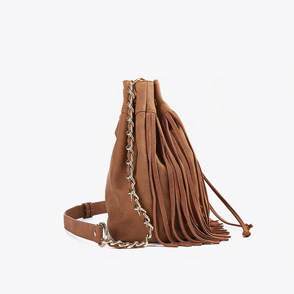 Stylish Womens Suede Bucket Bag Fringe Crossbody Boho Bag For Women Gift