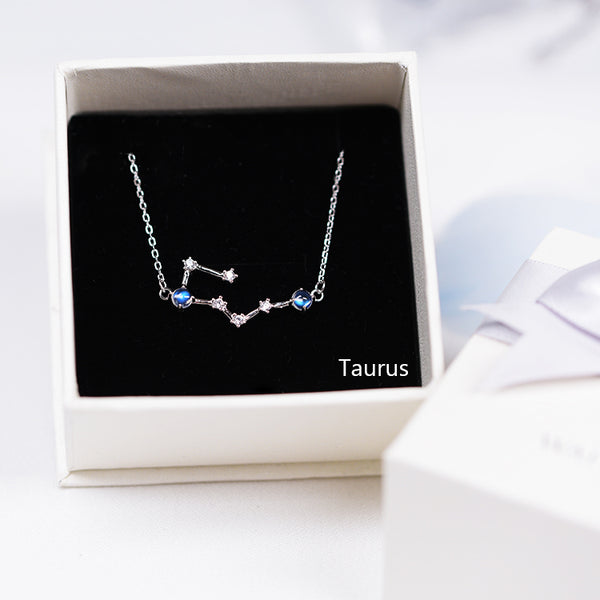 Constellation Moonstone Pendant Necklace in White Gold Plated Silver Gemstone Jewelry Women