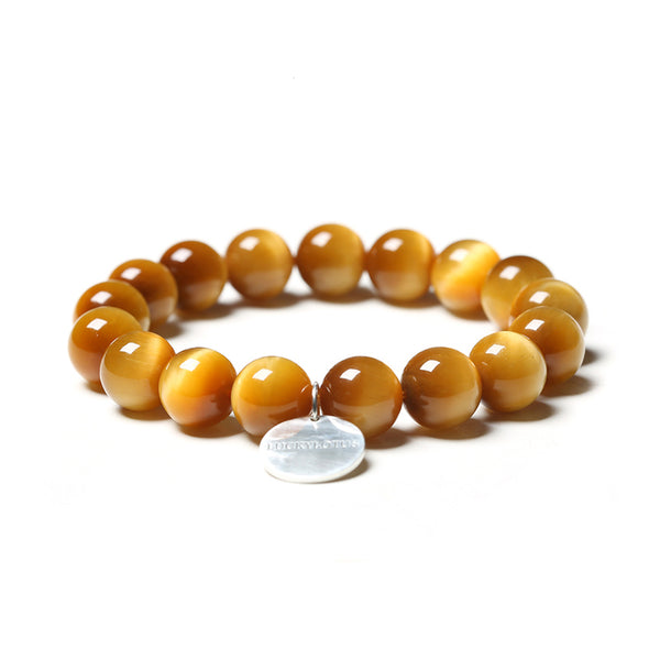 Gold Tigereye Cat's eye Bead and Silver Bracelet Handmade Gemstone Jewelry Accessories Women Men