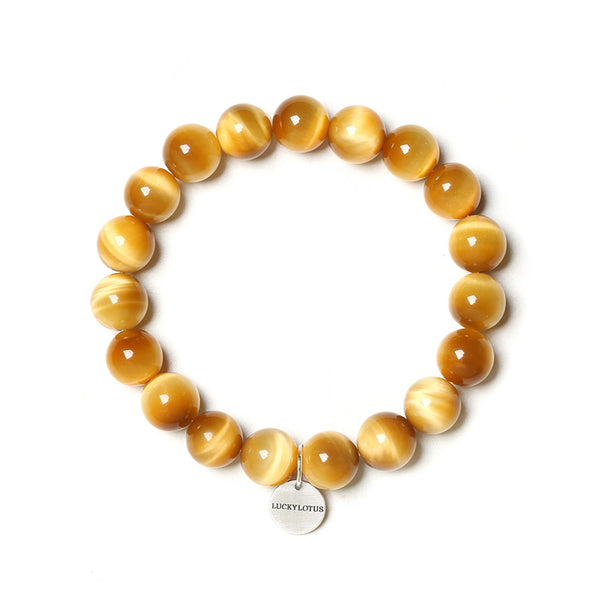 Tigereye Cat's eye Bead Silver Bracelet Handmade Gemstone Jewelry Accessories Women Men october birtstone