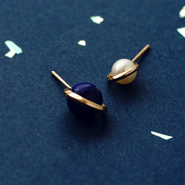 Topaz Lapis Lazuli Pearl Stud Drop Earrings Gold silver Jewelry Women cool