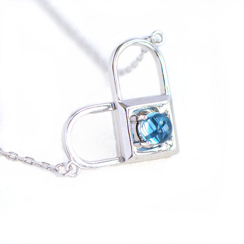Topaz Moonstone Double Mosaic Pendant Necklace Silver Jewelry Accessories Gifts Women