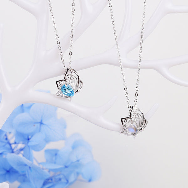 Topaz Moonstone Pendant Necklace Gold Gemstone Jewelry Women