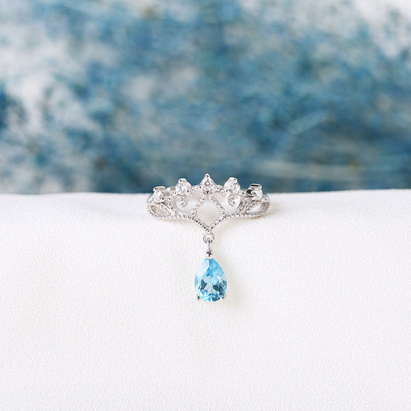 Topaz Tear Drop Ring in White Gold Plated Silver Engage proposal Ring November Birthstone Women