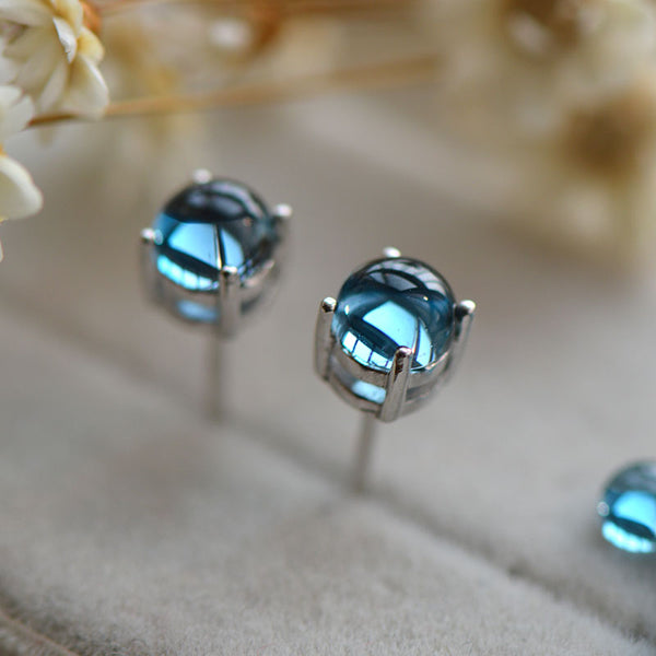 Blue Topaz Stud Earrings in White Gold Plated Sterling Silver November Birthstone Handmade Jewelry